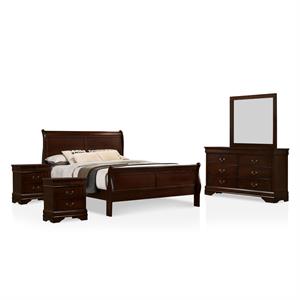 foa jussy 5pc cherry wood bedroom set + 2 nightstands+dresser+mirror
