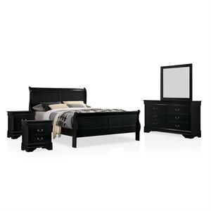foa jussy 5pc black wood bedroom set + 2 nightstands+dresser+mirror