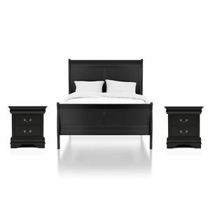 furniture of america jussy 3pc black wood bedroom set + 2 nightstands