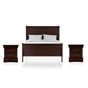 furniture of america jussy 3pc cherry wood bedroom set + 2 nightstands