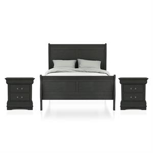 furniture of america jussy 3pc gray wood bedroom set + 2 nightstands