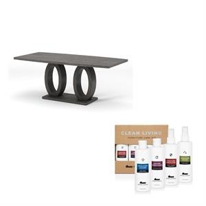 gudra 2-piece wood rectangle gray dining table with cleaning kit set