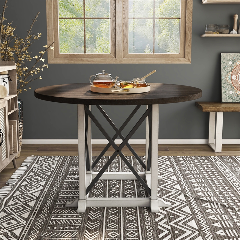 Furniture of America Knix Rustic Wood Round Dining Table in Antique White