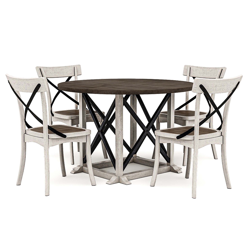 Furniture of America Knix Rustic Wood 5-Piece Dining Set in Antique White