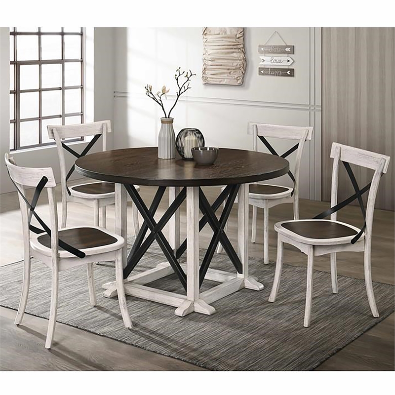 Furniture of America Knix Rustic Wood 5-Piece Dining Set in Antique White
