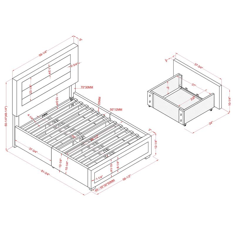 Furniture of America Tink Platform Fabric Full Bed with Drawers in Gray