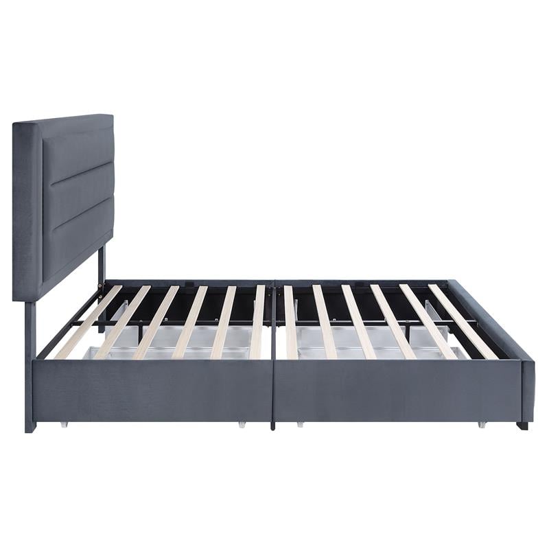 Furniture of America Tink Platform Fabric Queen Bed with Drawers in Gray