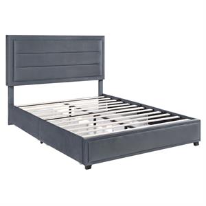 Furniture of America Tink Platform Fabric Queen Bed with Drawers in Gray