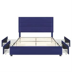 Furniture of America Tink Platform Fabric Full Bed with Drawers in Navy