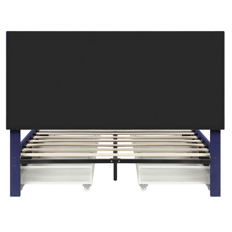 Furniture of America Tink Platform Fabric Full Bed with Drawers in Navy
