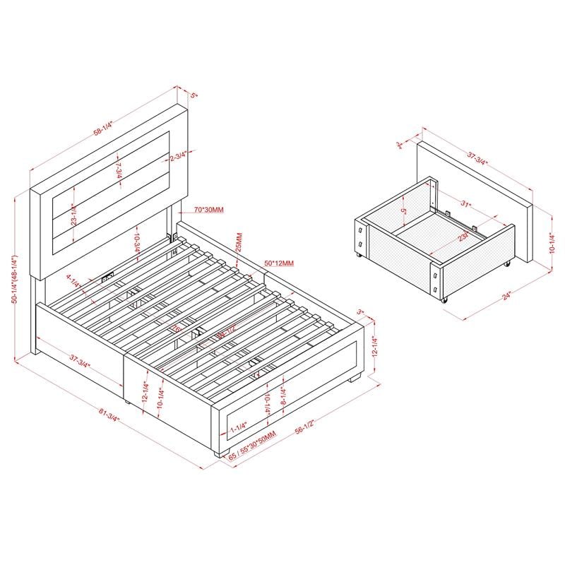 Furniture of America Tink Platform Fabric Full Bed with Drawers in Navy