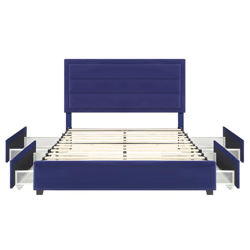 Furniture of America Tink Platform Fabric Queen Bed with Drawers in Navy