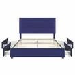 Furniture of America Tink Platform Fabric Queen Bed with Drawers in Navy