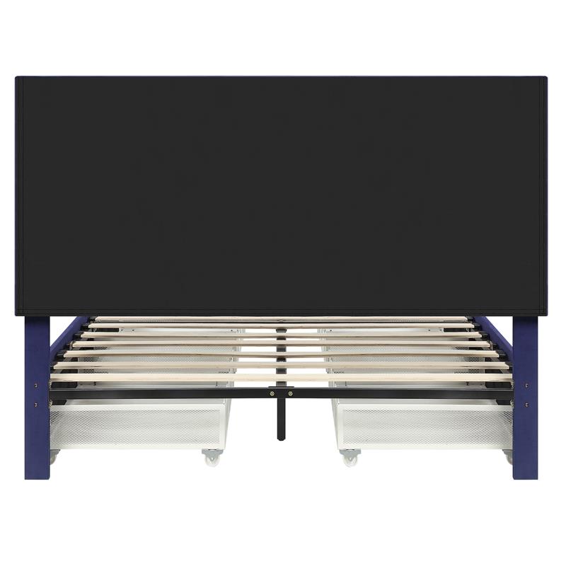Furniture of America Tink Platform Fabric Queen Bed with Drawers in Navy