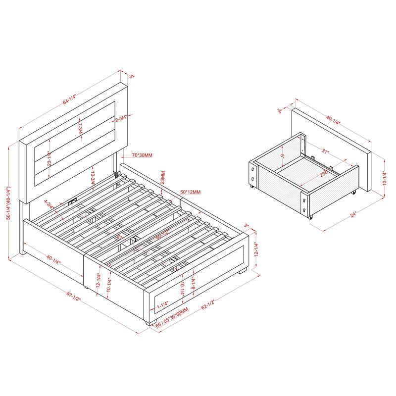 Furniture of America Tink Platform Fabric Queen Bed with Drawers in Navy