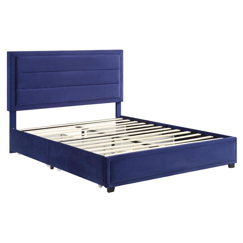 Furniture of America Tink Platform Fabric Queen Bed with Drawers in Navy
