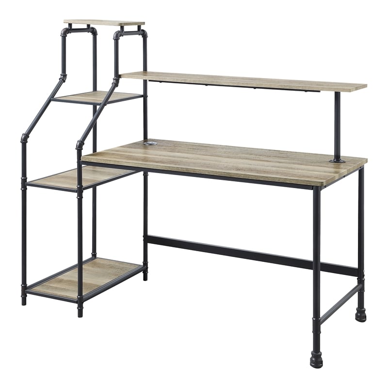 Furniture of America Landon Black Metal Desk with Reversible Bookcase