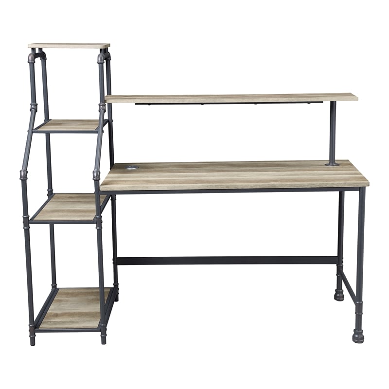 Furniture of America Landon Black Metal Desk with Reversible Bookcase