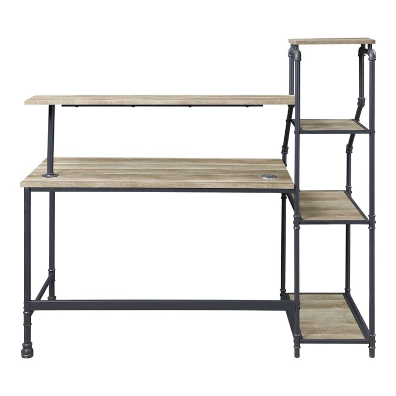 Furniture of America Landon Black Metal Desk with Reversible Bookcase