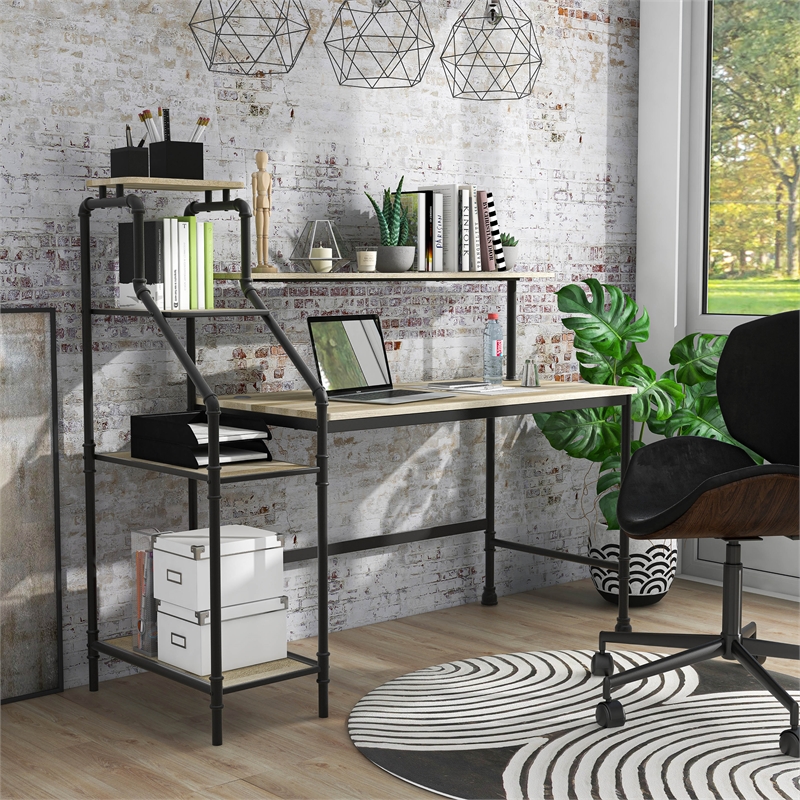 Furniture of America Landon Black Metal Desk with Reversible Bookcase