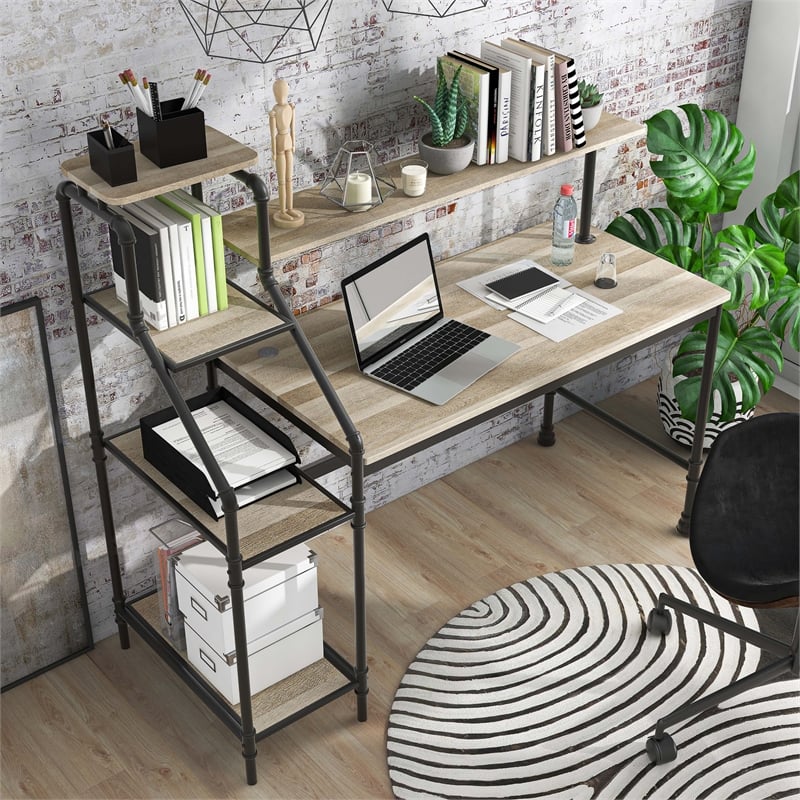 Furniture of America Landon Black Metal Desk with Reversible Bookcase