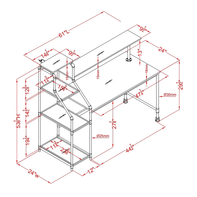 Furniture of America Landon Black Metal Desk with Reversible Bookcase