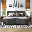 Furniture of America Trisha Dark Gray Queen Button Tufted Fabric Upholstered Bed