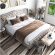 Furniture of America Trisha Ivory Full Button Tufted Fabric Upholstered Bed