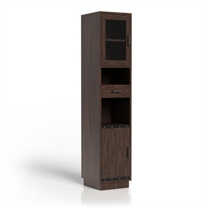 furniture of america jax rustic dark brown wood multimedia storage tower shelf