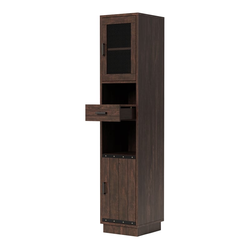 Furniture of America Jax Wood Multimedia Storage Tower Cabinet in Vintage Walnut