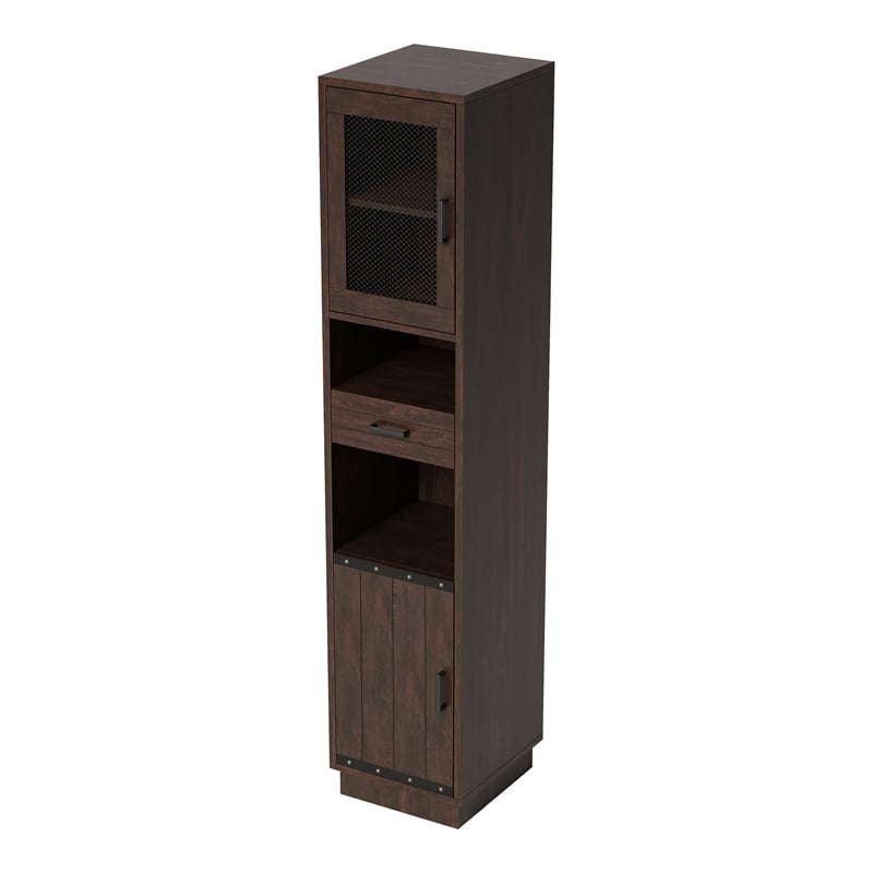 Furniture of America Jax Wood Multimedia Storage Tower Cabinet in Vintage Walnut