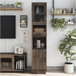 Furniture of America Jax Wood Multimedia Storage Tower Cabinet in Reclaimed Oak