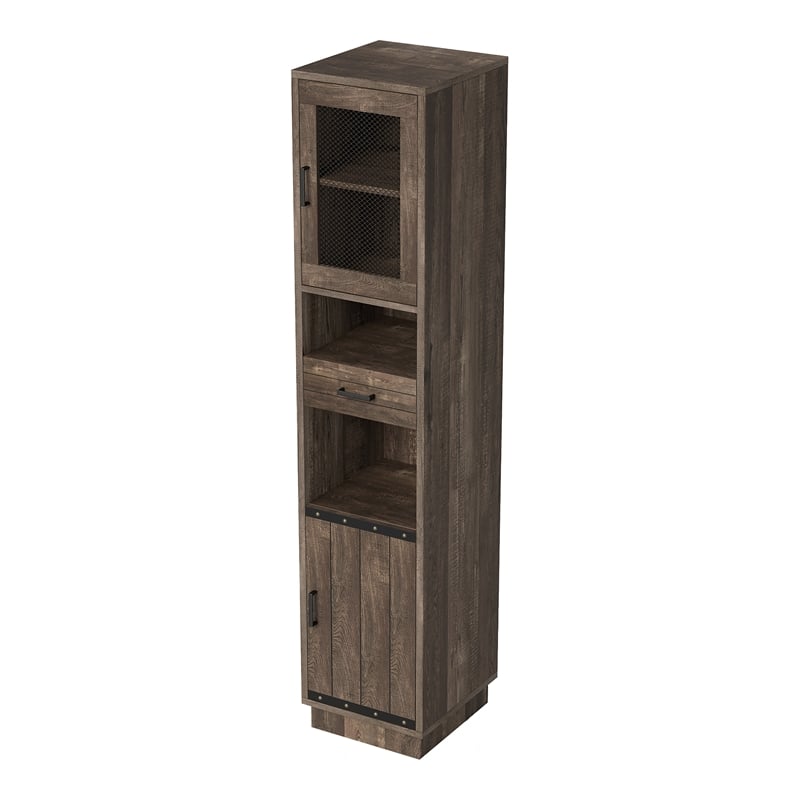 Furniture of America Jax Wood Multimedia Storage Tower Cabinet in Reclaimed Oak