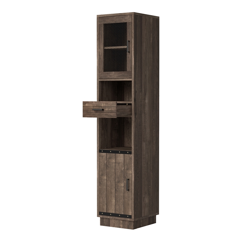 Furniture of America Jax Wood Multimedia Storage Tower Cabinet in Reclaimed Oak