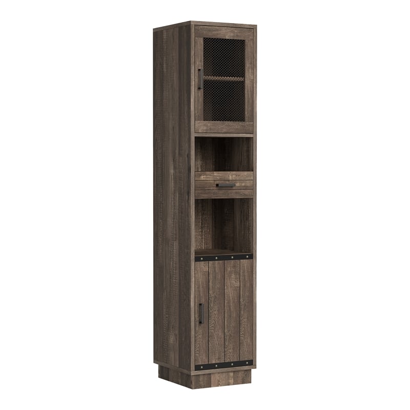Furniture of America Jax Wood Multimedia Storage Tower Cabinet in Reclaimed Oak