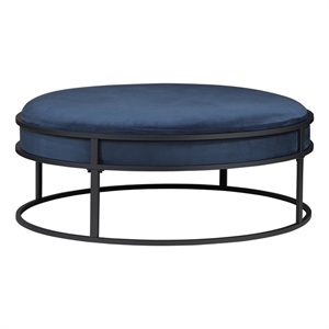 Furniture of America Olive Navy Velvet Fabric 39&quot Wide Round Cocktail Ottoman