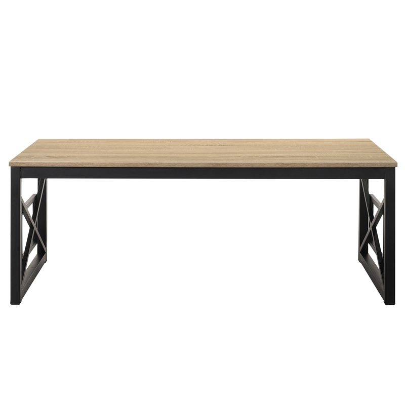 Furniture of America Olive Metal 2-Piece Coffee Table Set in Oak and Black