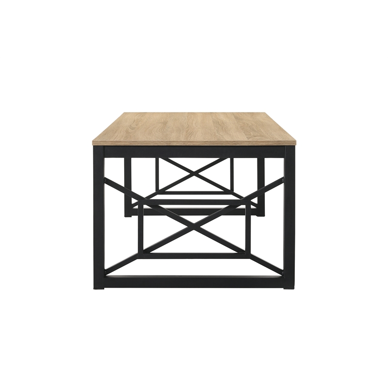 Furniture of America Olive Metal 2-Piece Coffee Table Set in Oak and Black
