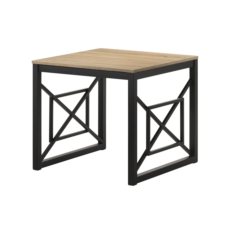 Furniture of America Olive Metal 2-Piece Coffee Table Set in Oak and Black