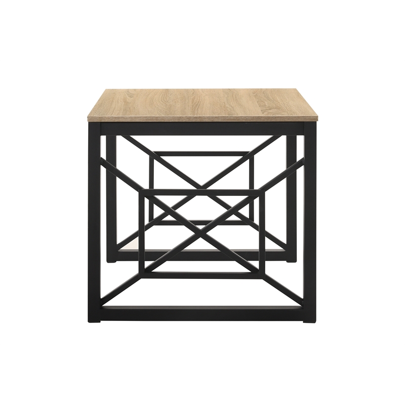 Furniture of America Olive Metal 2-Piece Coffee Table Set in Oak and Black