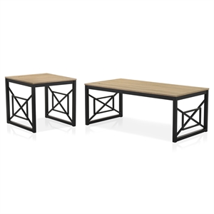furniture of america olive metal 2-piece coffee table set in oak and black