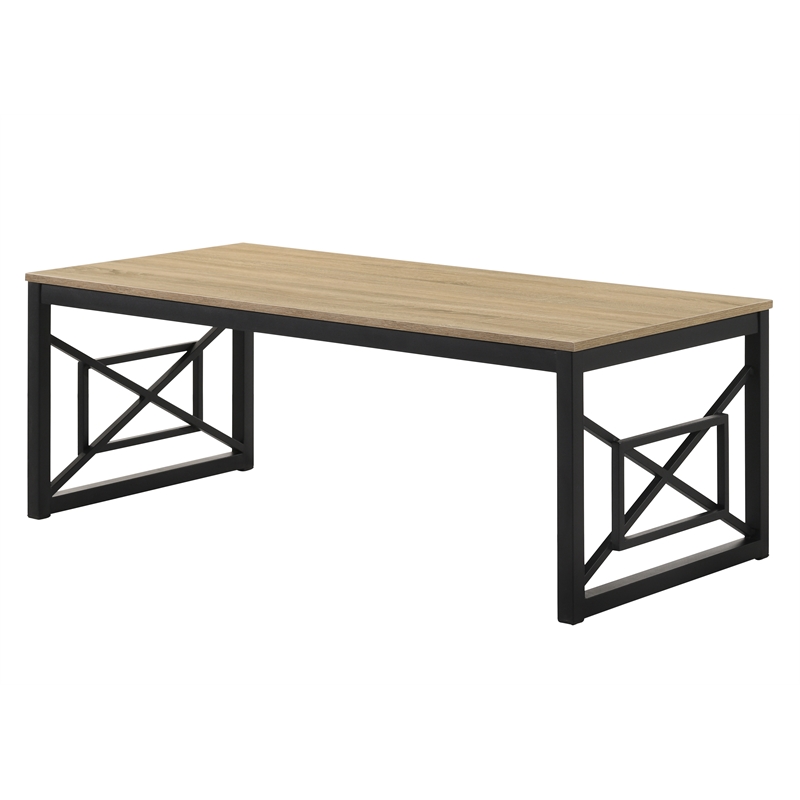 Furniture of America Olive Metal 2-Piece Coffee Table Set in Oak and Black