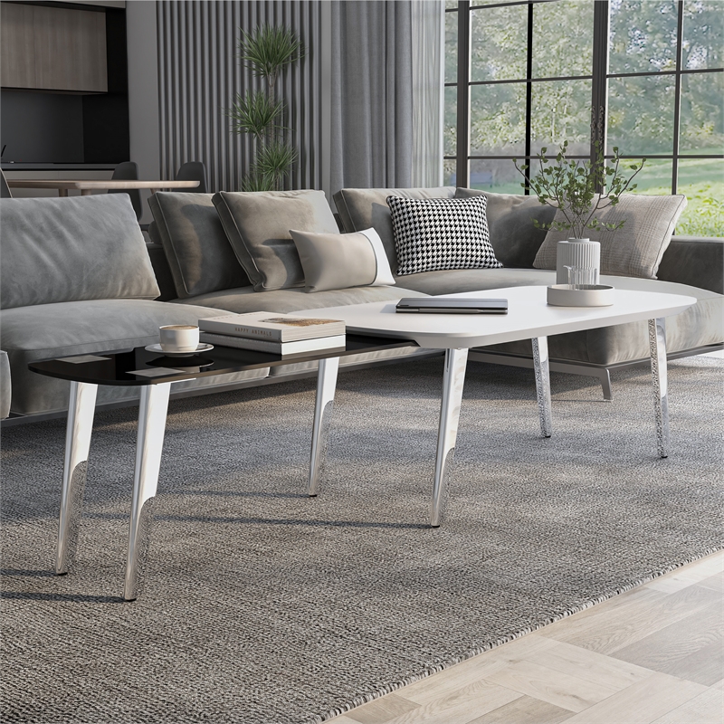 Furniture of America Jax Wood Nesting Coffee Table in White and Black
