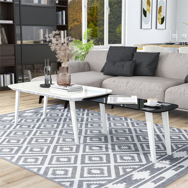 Furniture of America Jax Wood Nesting Coffee Table in White and Black