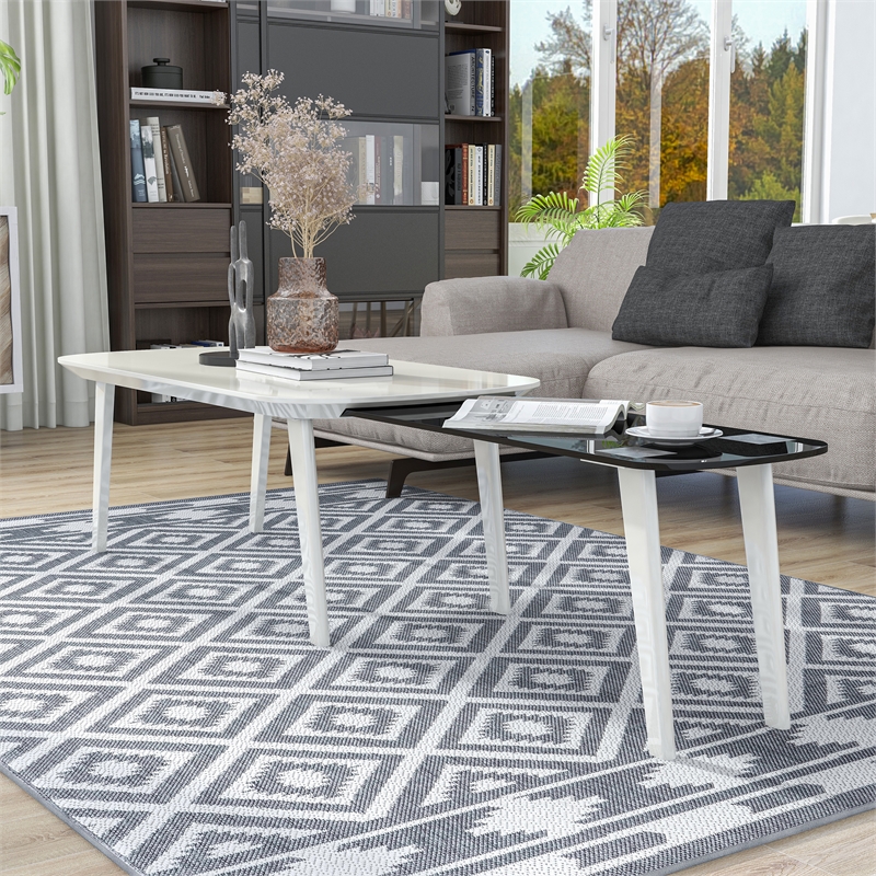 Furniture of America Jax Wood Nesting Coffee Table in White and Black