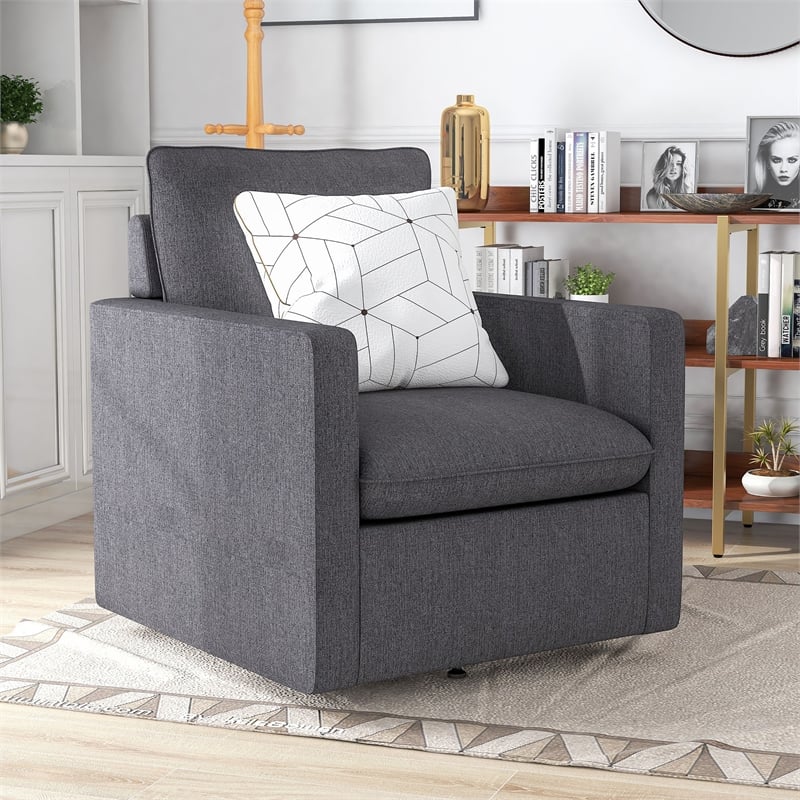 Furniture of America Olive Linen Fabric Swivel Armchair in Dark Gray