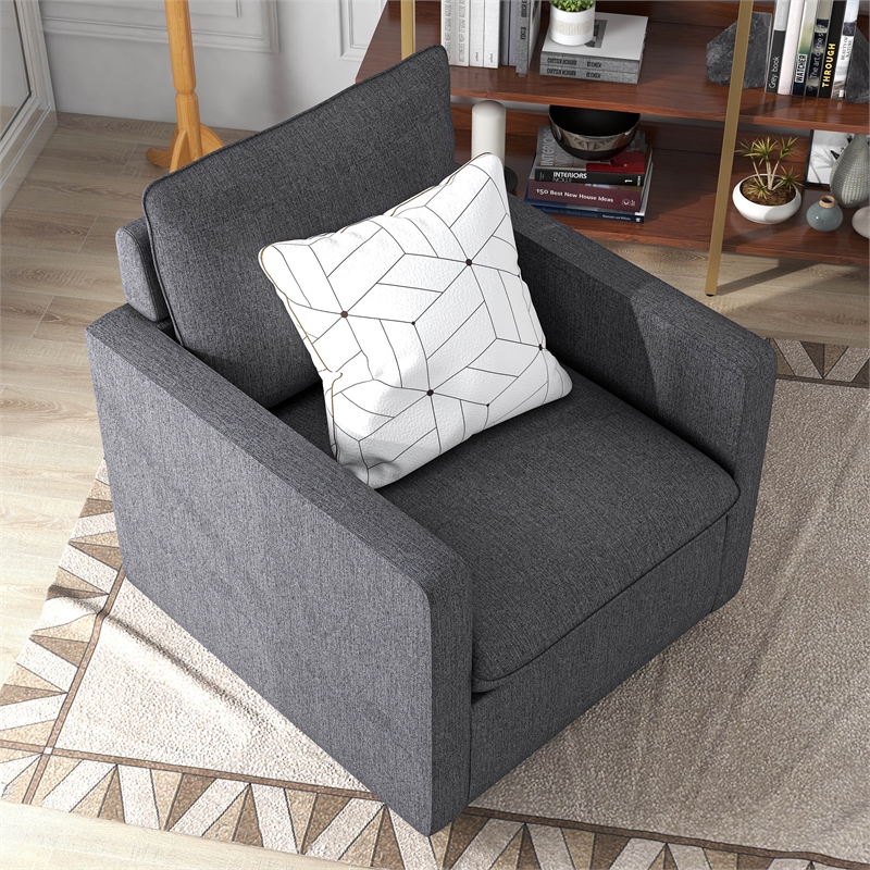 Furniture of America Olive Linen Fabric Swivel Armchair in Dark Gray