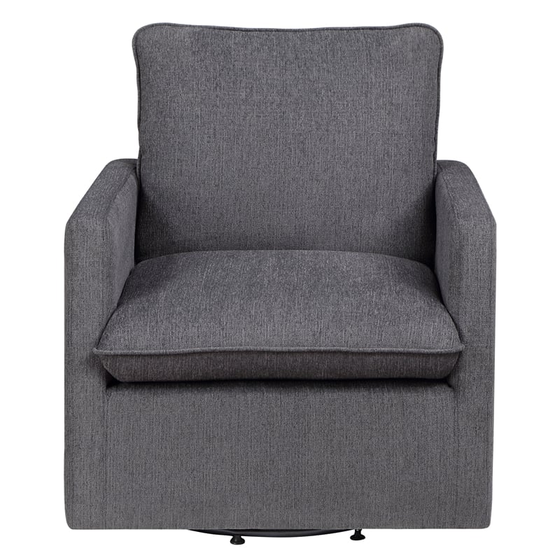 Furniture of America Olive Linen Fabric Swivel Armchair in Dark Gray