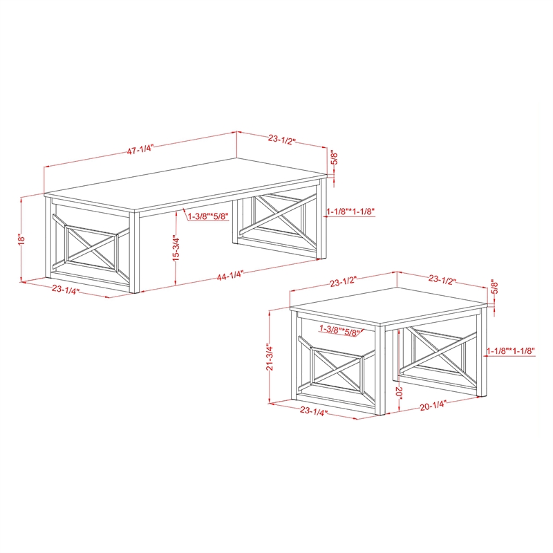 Furniture of America Olive Metal 2-Piece Coffee Table Set in Gray and Black