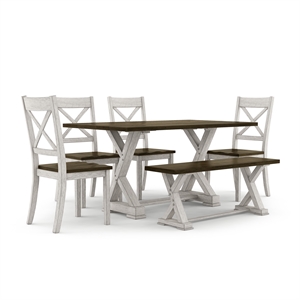 furniture of america tally 6-piece dining set in antique white wood finish